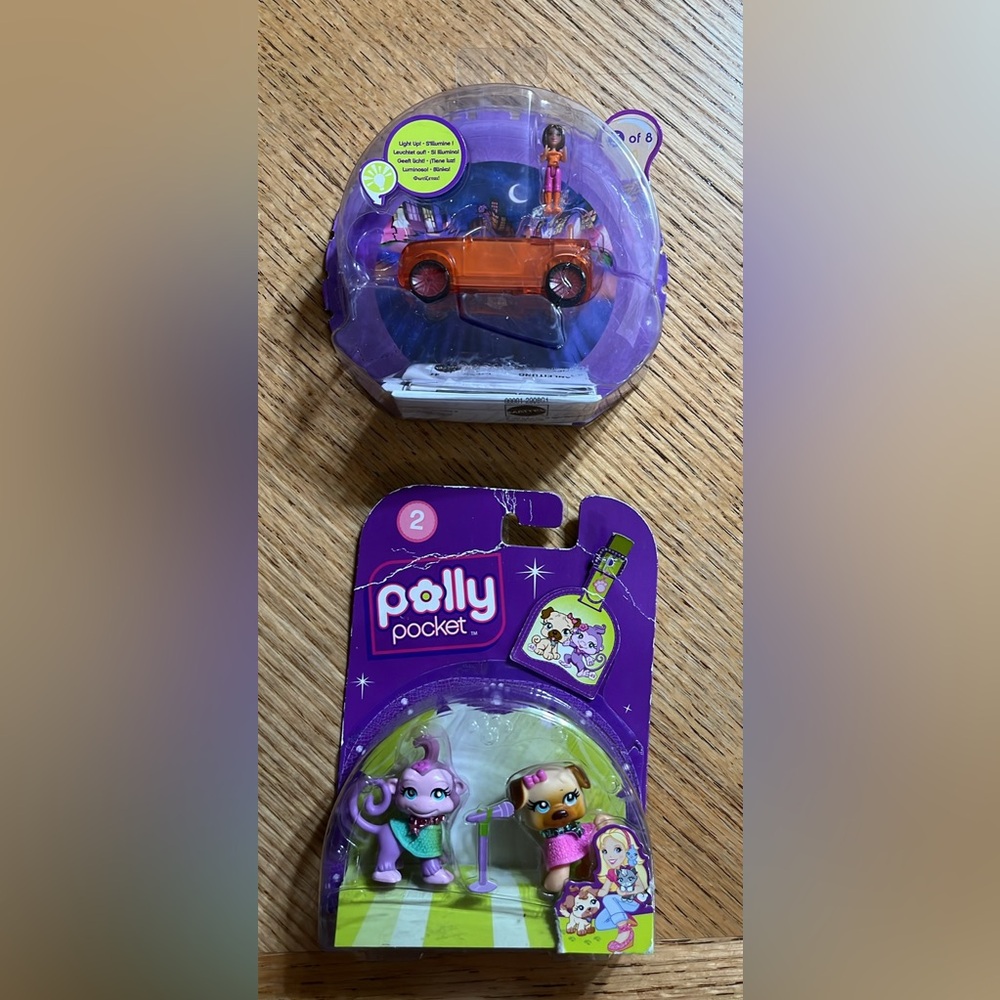 New Polly pocket sets (car/driver and pet monkey and puppy)